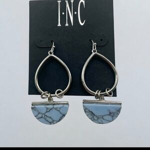 INC International Concepts Silver Teardrop Earrings with White Marble Stone